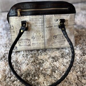 Patricia Nash Black and Cream Shoulder Bag with Vintage News Paper Print